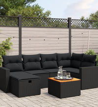 7-tlg. Garten-Sofagarnitur mit Kissen Schwarz Poly Rattan