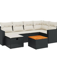 7-tlg. Garten-Sofagarnitur mit Kissen Schwarz Poly Rattan
