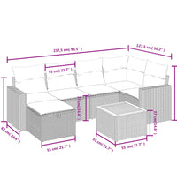 7-tlg. Garten-Sofagarnitur mit Kissen Schwarz Poly Rattan