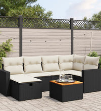 7-tlg. Garten-Sofagarnitur mit Kissen Schwarz Poly Rattan