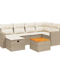 7-tlg. Garten-Sofagarnitur mit Kissen Beige Poly Rattan