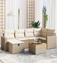 7-tlg. Garten-Sofagarnitur mit Kissen Beige Poly Rattan