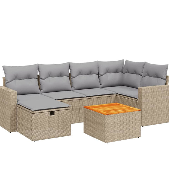 7-tlg. Garten-Sofagarnitur mit Kissen Beige Poly Rattan