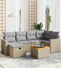 7-tlg. Garten-Sofagarnitur mit Kissen Beige Poly Rattan