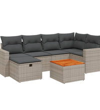7-tlg. Garten-Sofagarnitur mit Kissen Grau Poly Rattan
