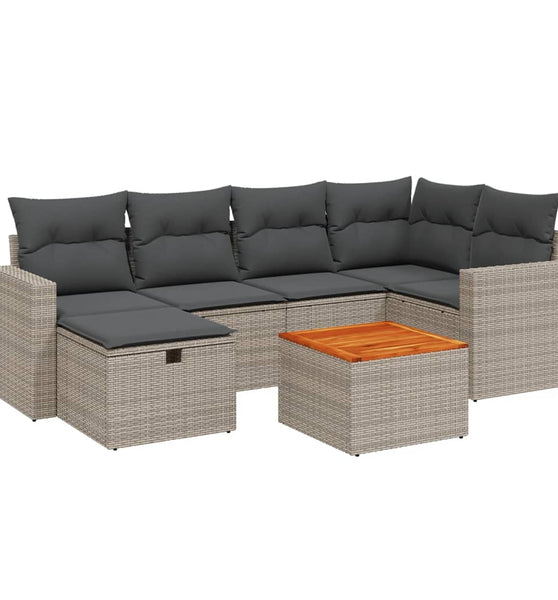 7-tlg. Garten-Sofagarnitur mit Kissen Grau Poly Rattan