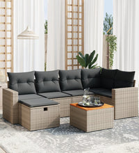 7-tlg. Garten-Sofagarnitur mit Kissen Grau Poly Rattan