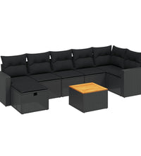 8-tlg. Garten-Sofagarnitur mit Kissen Schwarz Poly Rattan