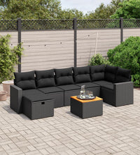 8-tlg. Garten-Sofagarnitur mit Kissen Schwarz Poly Rattan