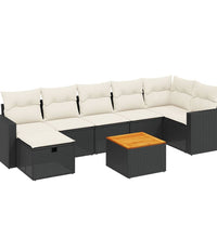 8-tlg. Garten-Sofagarnitur mit Kissen Schwarz Poly Rattan