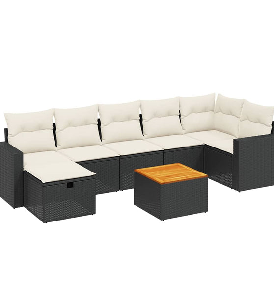 8-tlg. Garten-Sofagarnitur mit Kissen Schwarz Poly Rattan