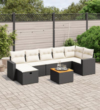 8-tlg. Garten-Sofagarnitur mit Kissen Schwarz Poly Rattan