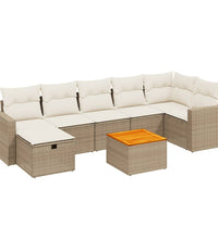 8-tlg. Garten-Sofagarnitur mit Kissen Beige Poly Rattan