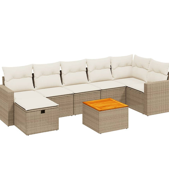 8-tlg. Garten-Sofagarnitur mit Kissen Beige Poly Rattan