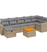 8-tlg. Garten-Sofagarnitur mit Kissen Beige Poly Rattan