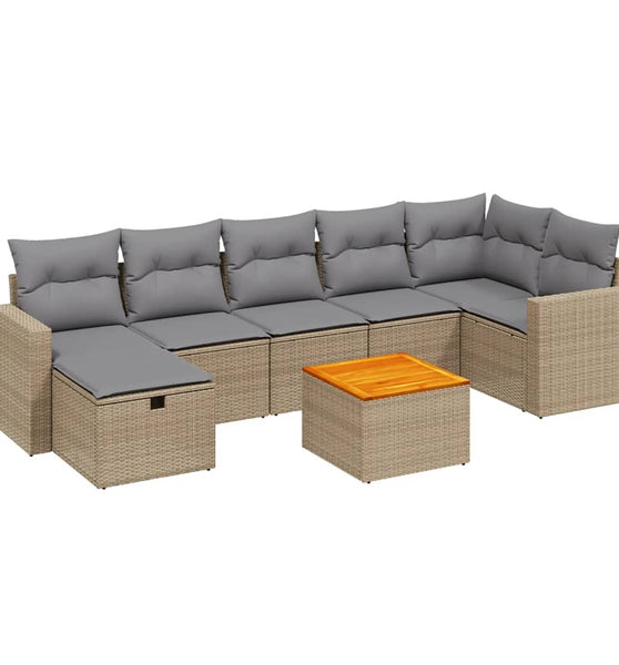 8-tlg. Garten-Sofagarnitur mit Kissen Beige Poly Rattan