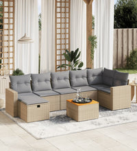 8-tlg. Garten-Sofagarnitur mit Kissen Beige Poly Rattan