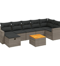 8-tlg. Garten-Sofagarnitur mit Kissen Grau Poly Rattan