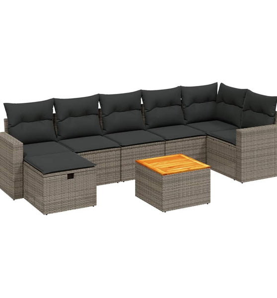 8-tlg. Garten-Sofagarnitur mit Kissen Grau Poly Rattan