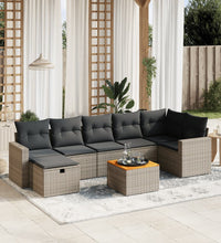 8-tlg. Garten-Sofagarnitur mit Kissen Grau Poly Rattan