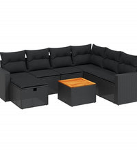 8-tlg. Garten-Sofagarnitur mit Kissen Schwarz Poly Rattan