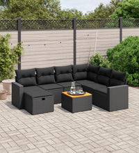 8-tlg. Garten-Sofagarnitur mit Kissen Schwarz Poly Rattan