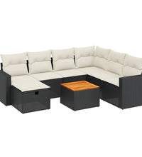 8-tlg. Garten-Sofagarnitur mit Kissen Schwarz Poly Rattan