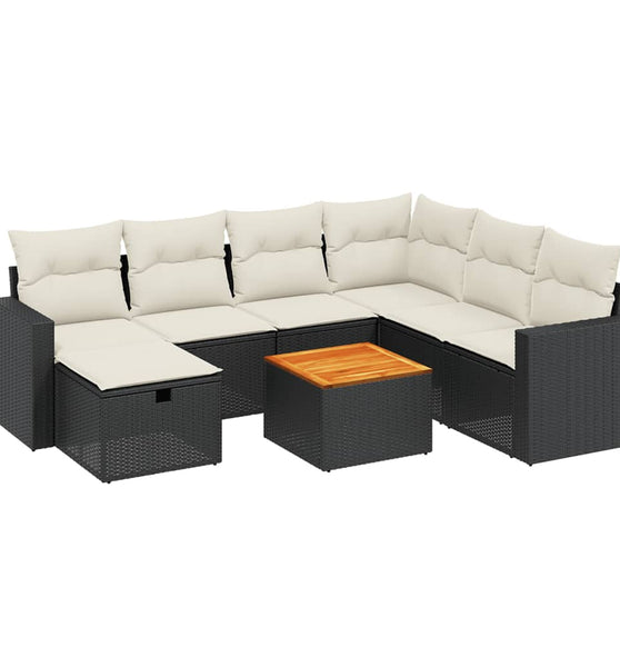 8-tlg. Garten-Sofagarnitur mit Kissen Schwarz Poly Rattan