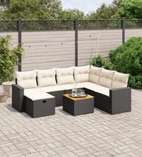 8-tlg. Garten-Sofagarnitur mit Kissen Schwarz Poly Rattan