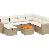 8-tlg. Garten-Sofagarnitur mit Kissen Beige Poly Rattan