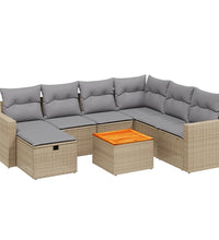 8-tlg. Garten-Sofagarnitur mit Kissen Beige Poly Rattan