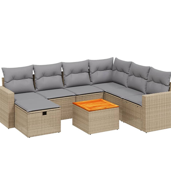 8-tlg. Garten-Sofagarnitur mit Kissen Beige Poly Rattan