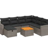 8-tlg. Garten-Sofagarnitur mit Kissen Grau Poly Rattan