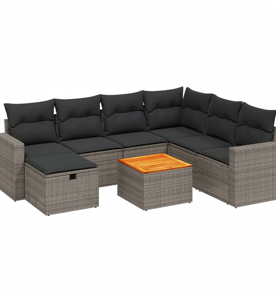 8-tlg. Garten-Sofagarnitur mit Kissen Grau Poly Rattan