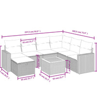 8-tlg. Garten-Sofagarnitur mit Kissen Grau Poly Rattan