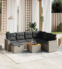 8-tlg. Garten-Sofagarnitur mit Kissen Grau Poly Rattan
