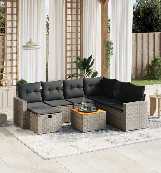 8-tlg. Garten-Sofagarnitur mit Kissen Grau Poly Rattan