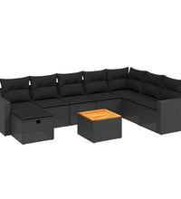 9-tlg. Garten-Sofagarnitur mit Kissen Schwarz Poly Rattan