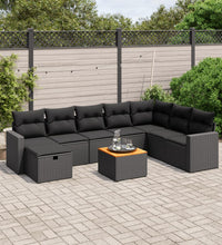 9-tlg. Garten-Sofagarnitur mit Kissen Schwarz Poly Rattan