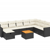 9-tlg. Garten-Sofagarnitur mit Kissen Schwarz Poly Rattan