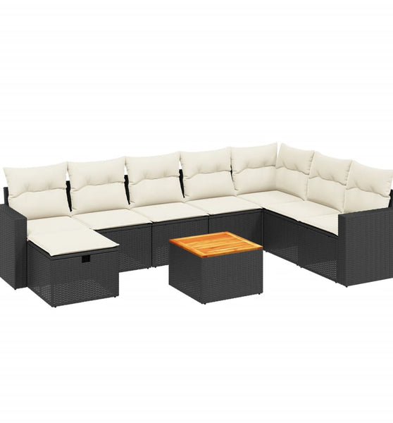9-tlg. Garten-Sofagarnitur mit Kissen Schwarz Poly Rattan