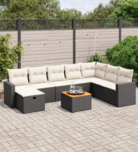 9-tlg. Garten-Sofagarnitur mit Kissen Schwarz Poly Rattan