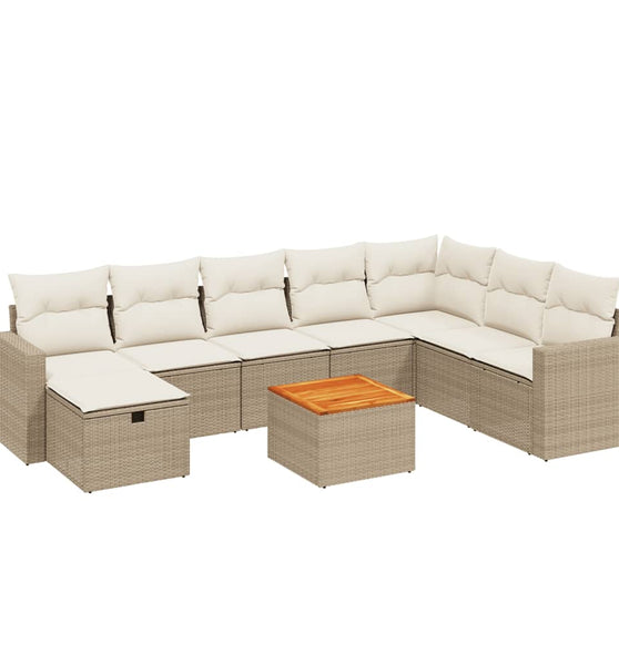 9-tlg. Garten-Sofagarnitur mit Kissen Beige Poly Rattan