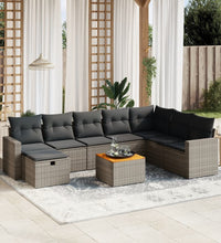 9-tlg. Garten-Sofagarnitur mit Kissen Grau Poly Rattan