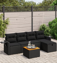 6-tlg. Garten-Sofagarnitur mit Kissen Schwarz Poly Rattan
