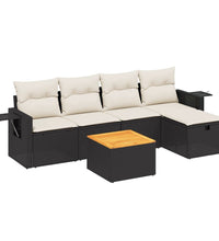 6-tlg. Garten-Sofagarnitur mit Kissen Schwarz Poly Rattan