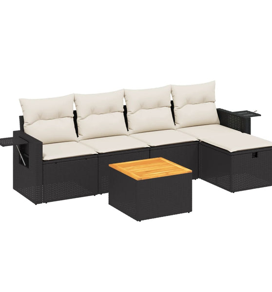 6-tlg. Garten-Sofagarnitur mit Kissen Schwarz Poly Rattan