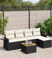 6-tlg. Garten-Sofagarnitur mit Kissen Schwarz Poly Rattan