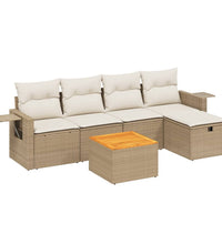 6-tlg. Garten-Sofagarnitur mit Kissen Beige Poly Rattan