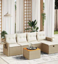 6-tlg. Garten-Sofagarnitur mit Kissen Beige Poly Rattan